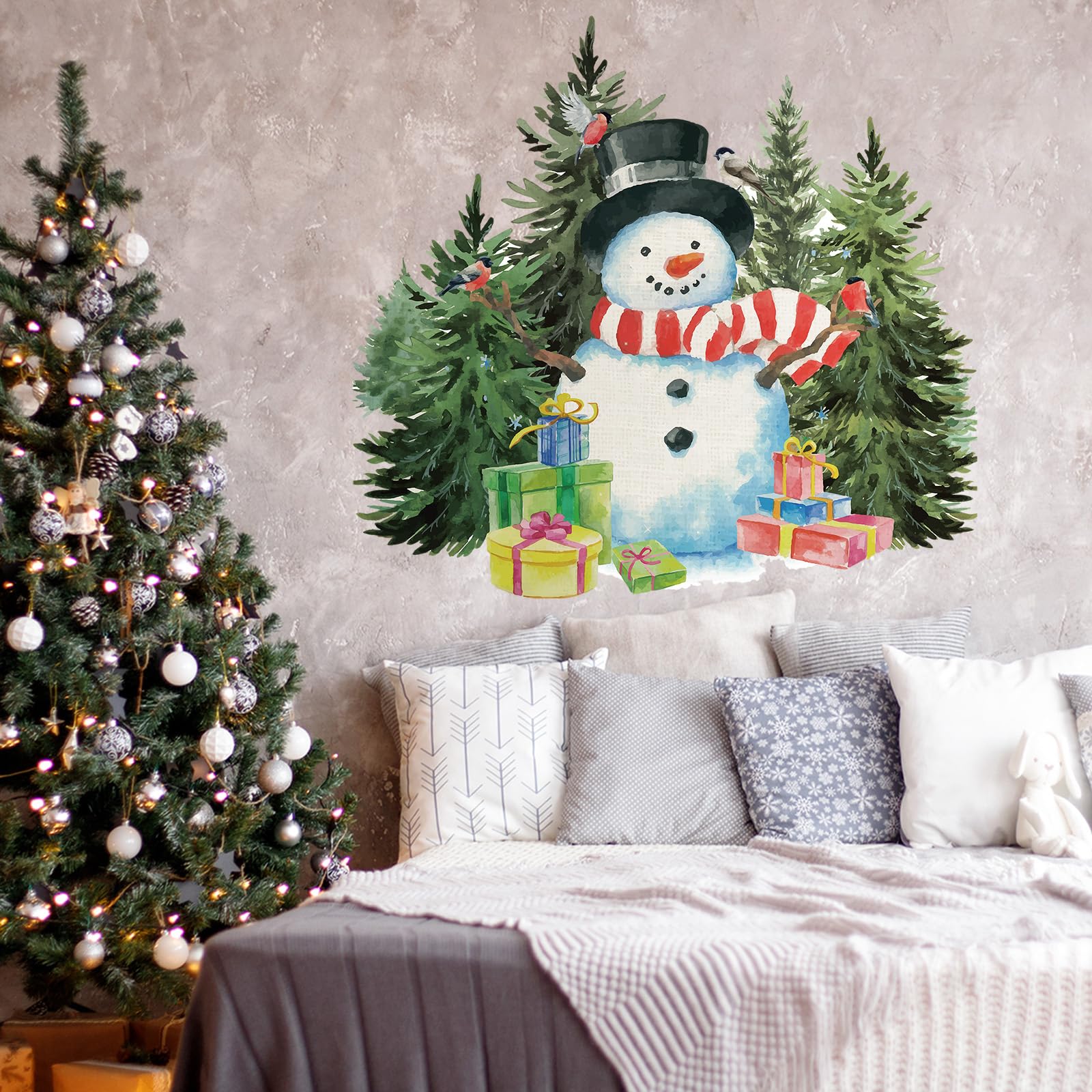 Qeeenar 3 Bögen Weihnachten Schneemann Wandaufkleber Weihnachten Schneemann Wanddekoration DIY Abnehmbare Weihnachten Wandaufkleber Aquarell Weihnachten Fenster Haften für Xmas Badezimmer Wohnzimmer