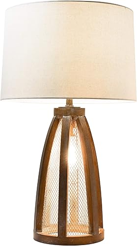 Miniatura 2 de Elegant Designs LT3309-OWD - Lámpara de mesa vintage de madera y red, 2 luces, madera vieja