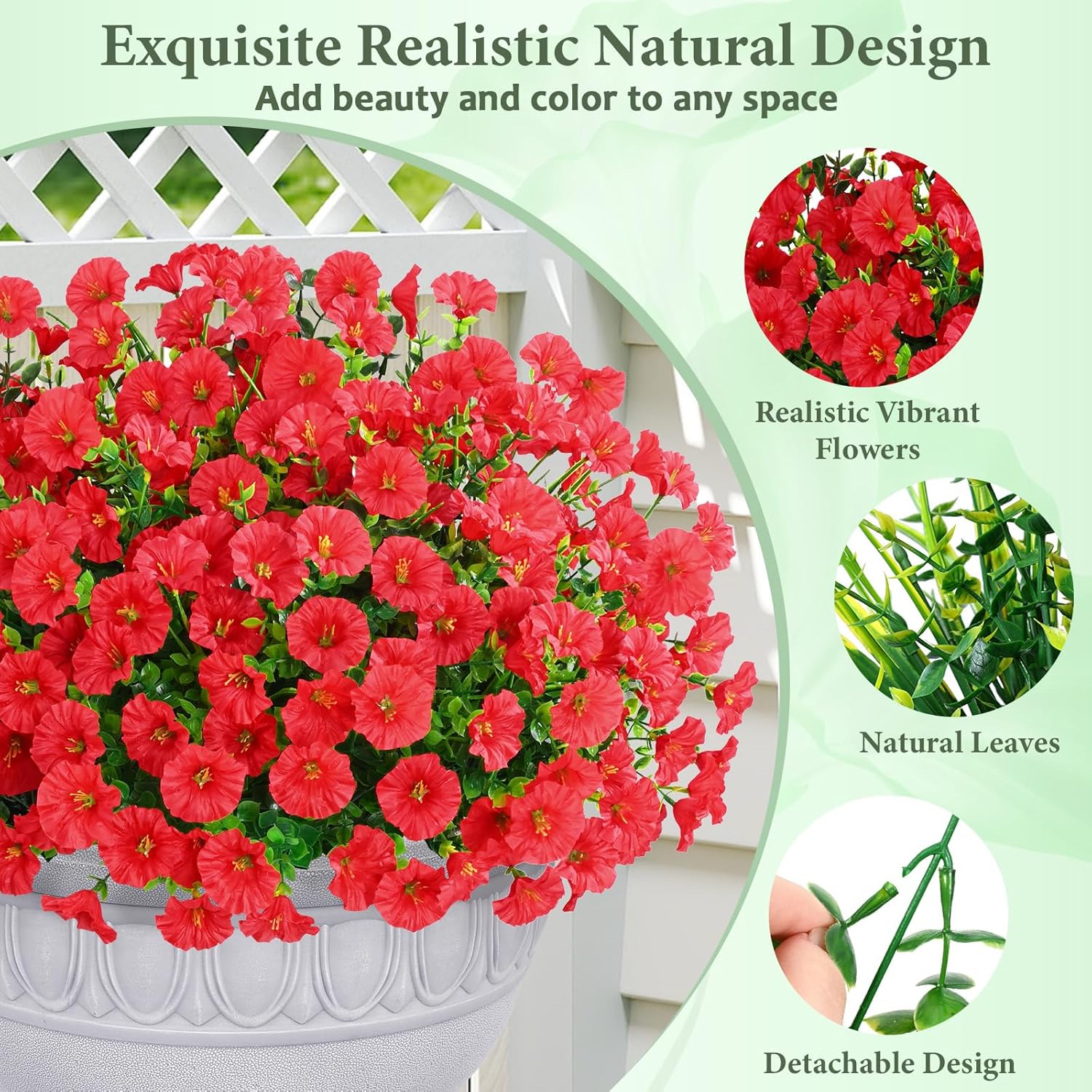 Yastouay Artificial Flowers for Outdoors, 26 Bundles Fake Outdoor Flowers, UV Resistant Artificial Plants & Flowers for Decoration, Red Realistic Morning Glory for Outdoor Porch Garden Decoration