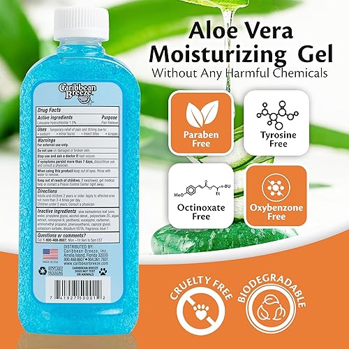Miniatura 4 de Caribbean Breeze Alivio de quemaduras de aloe, vitamina enriquecida con lidocaína gel de aloe vera para aliviar quemaduras solares, 100% gel de aloe