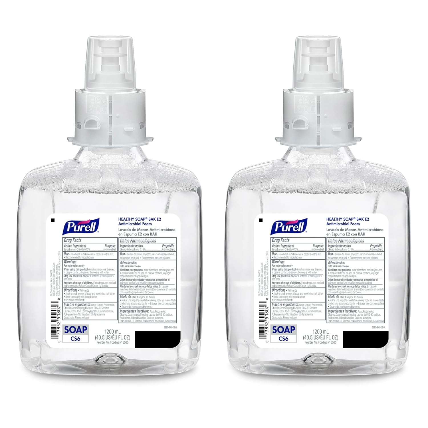 PURELL HEALTHY SOAP BAK E2 Antimicrobial Foam, Fragrance Free, 1200 mL Refill for PURELL CS6 Automatic Soap Dispenser (Pack of 2) - 6585-02 - Manufactured by GOJO, Inc.