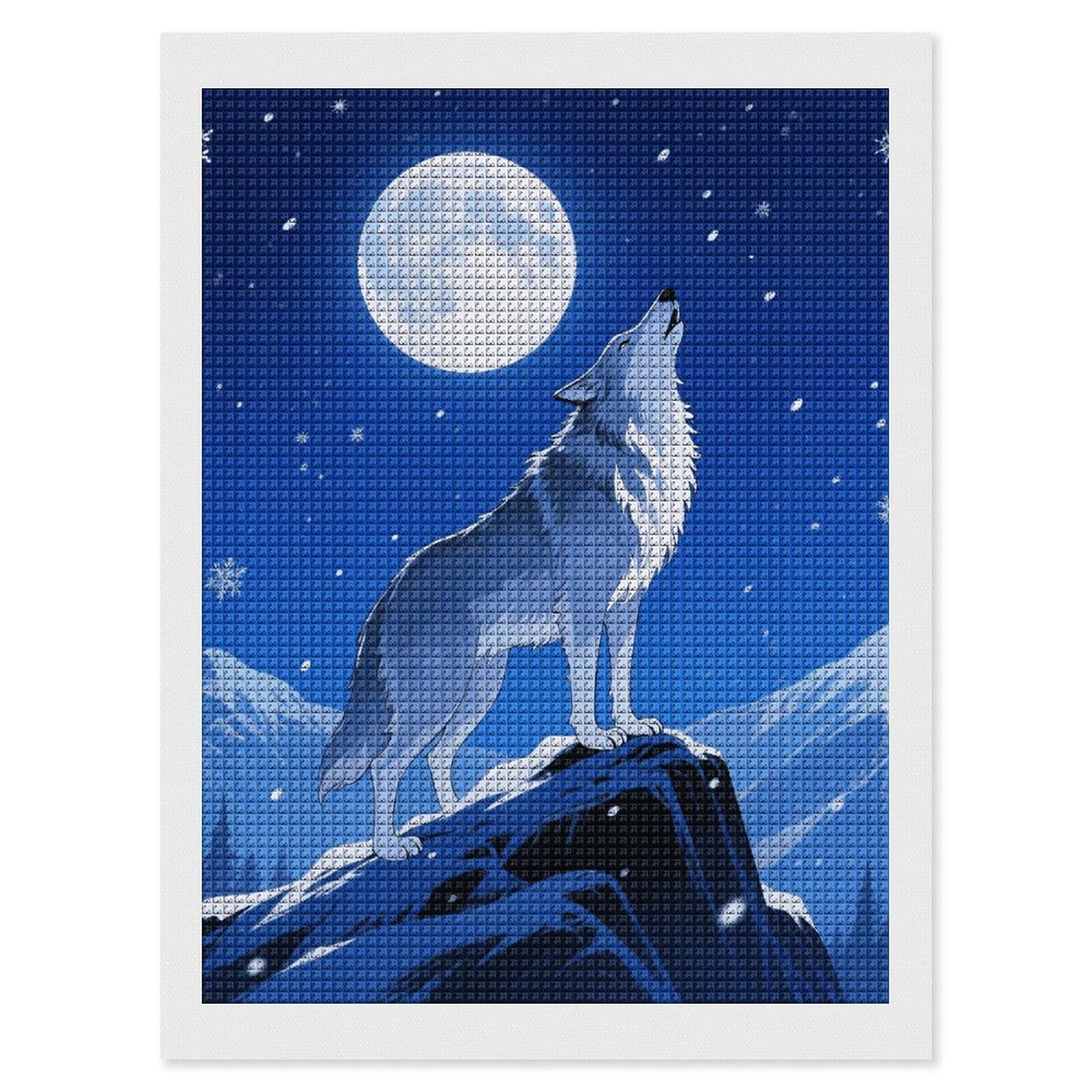 FodPand Wolf 5D Diamond Painting Kits for Adults Beginners Full Drill Square Diamond Dots Pictures Gem Art Supplies for Home Wall Room Decoration DIY Craft Set Gift 12x16