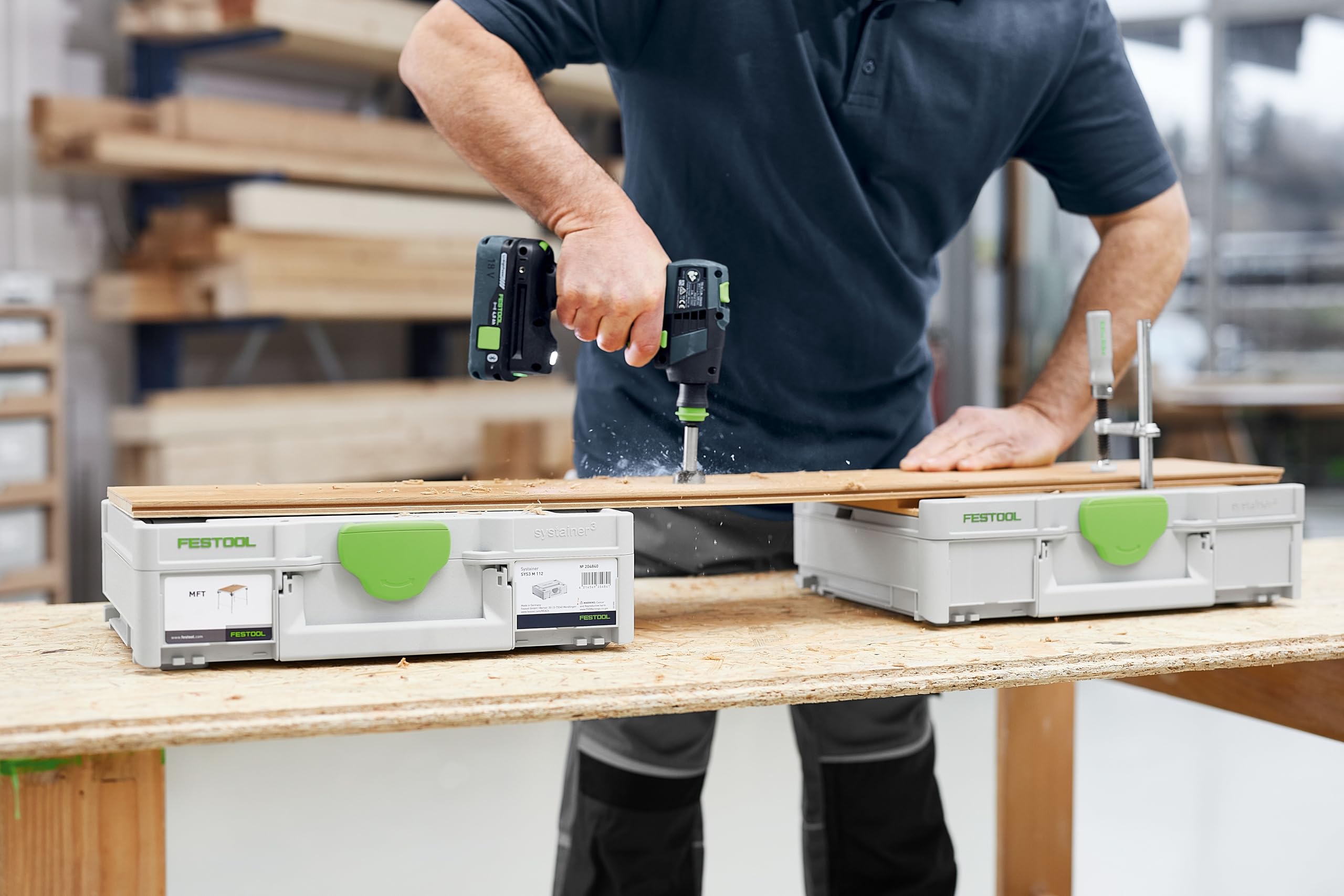 Festool Systainer³ SYS3-MFT M 112 Mobile Werkbank mit MDF-Lochplatte | Werkzeugkoffer mit Moosgummi-Haftunterlage und V-Nut für Rohre, koppelbar im System und passend für MFT Zwingen