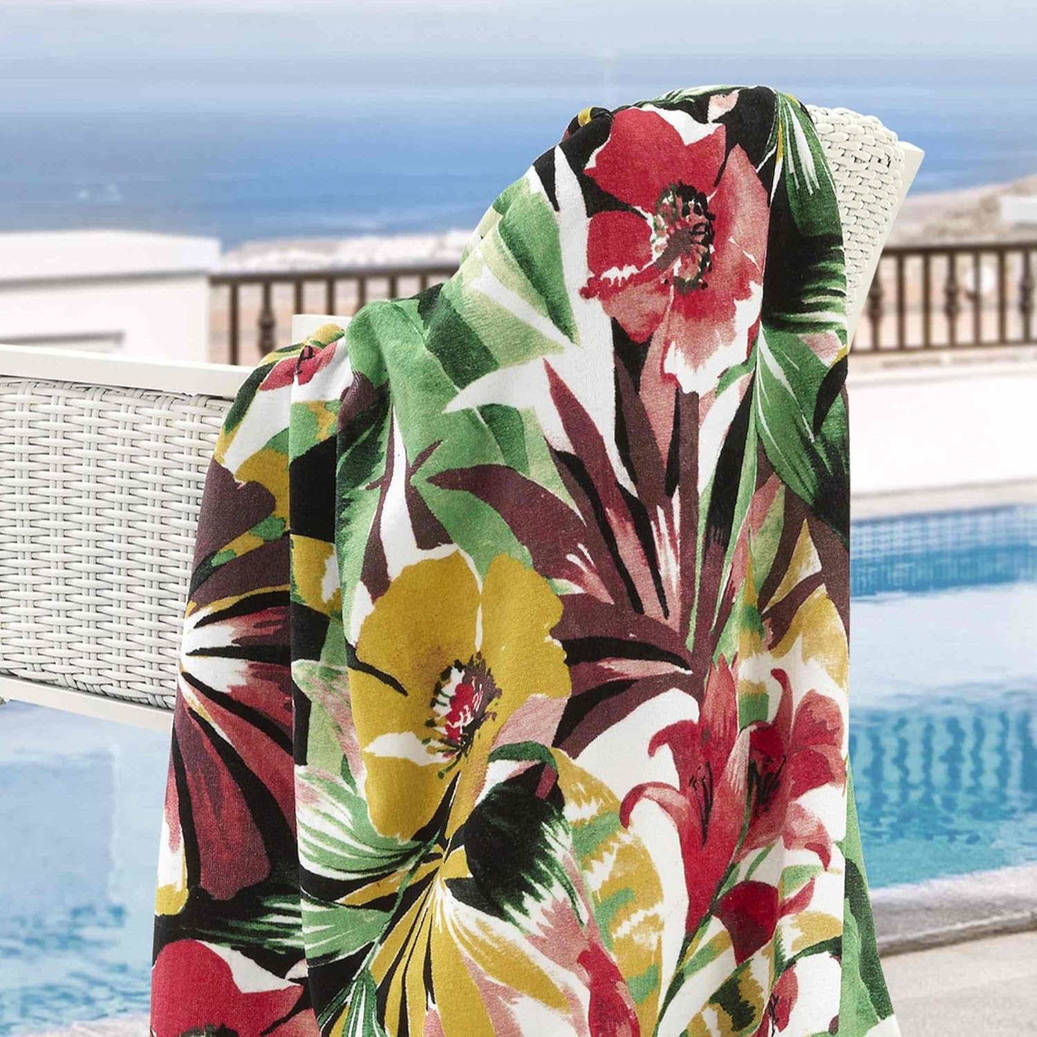 Nicole Miller - Beach Towel, Cotton Sheared Velour with Terry Back, Ideal Beach Essentials, Dorm Room Essentials 36" x 68" (Aria Floral)