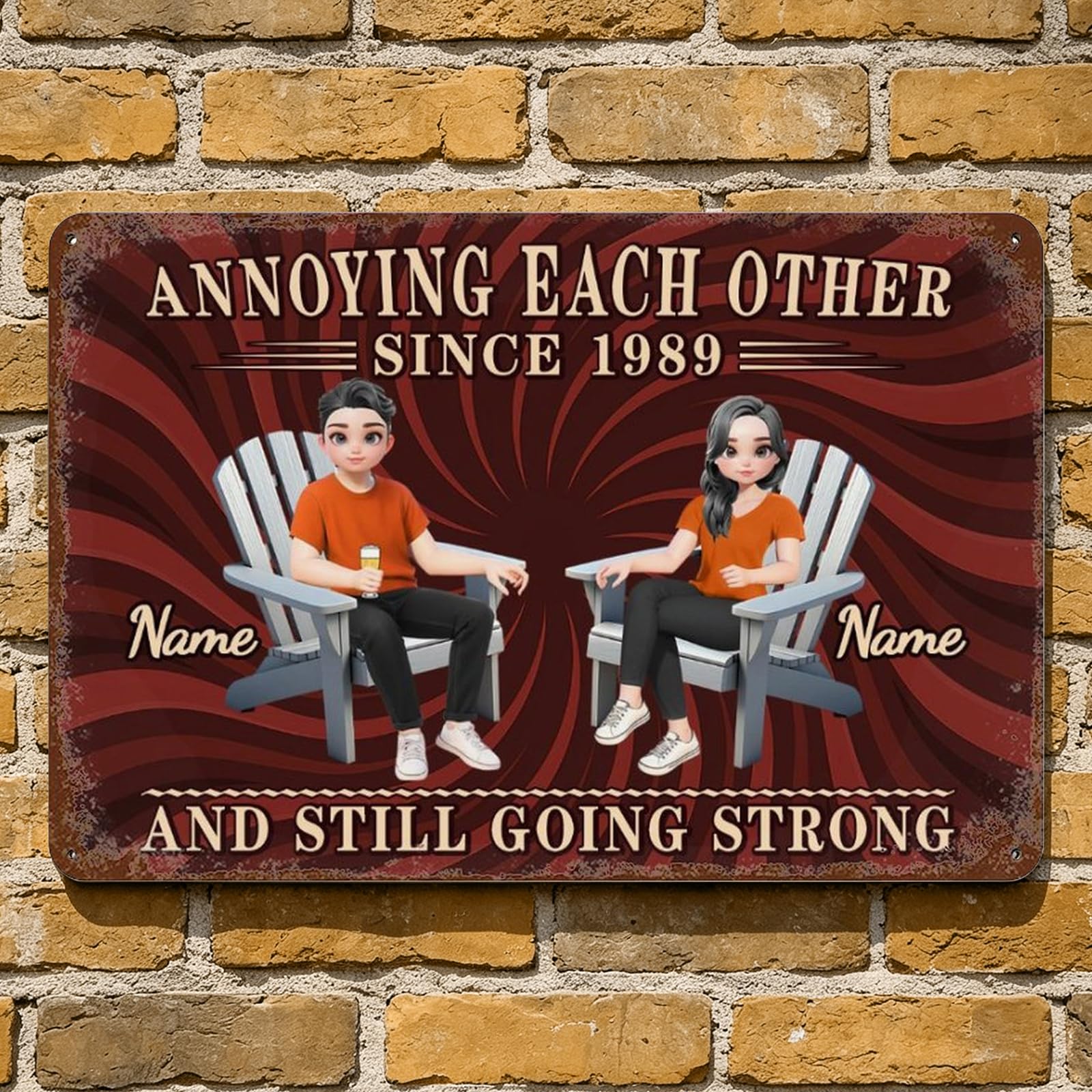 Personalized Annoying Each Other Since And Still Going Strong Couple Metal Sign Plaque Wall Art, Custom Name Old Couple Anniversary Metal Sign Home Decor Gifts For Him Her Wife Husband (style 09)