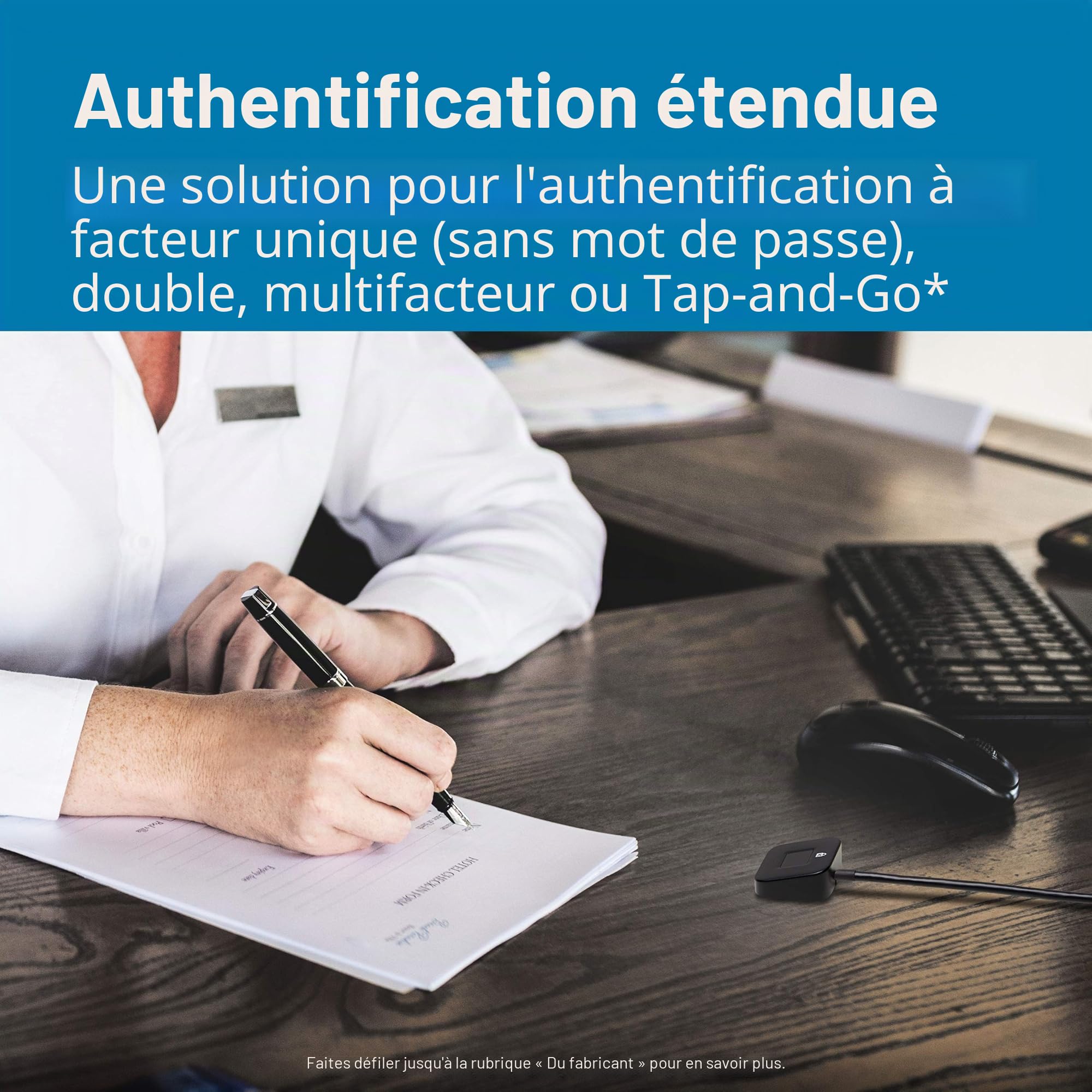Kensington, clé à empreintes digitales VeriMark™ Desktop – Lecteur biométrique sécurisé USB-A/USB-C certifié FIDO2, avec câble USB 3.0 (1,2 m). K62330WW