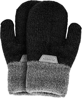 FGSS Kids Winter Stretch Knitted Mittens - Thick Warm Gloves for Boys Girls 4-10 Yrs