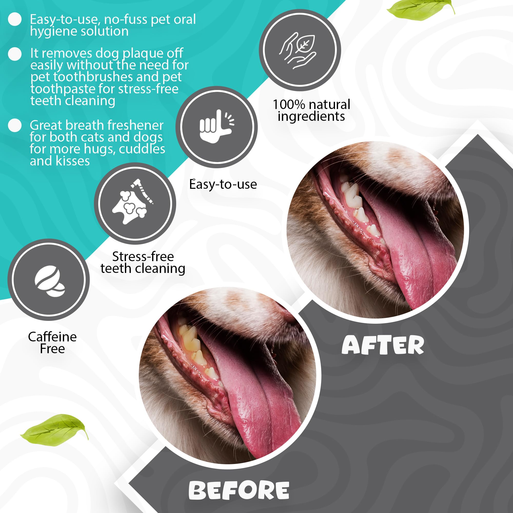 Cuidado Dental para Perros Aliento Fresco Aditivo de Agua Removedor de tártaro para Perros Limpieza del ambientador Oral Producto para encías Gingivitis y Mala respiración de Gato - 500ml