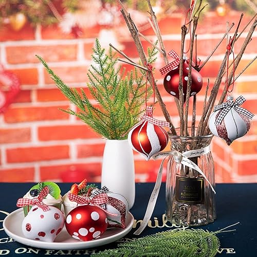 Vista 12 de Sfcddtlg Juego de 12 adornos de caramelo de menta, bolas de caramelo de 3.5 x 2.7 pulgadas, adornos colgantes, bolas de bastón de caramelo de 12