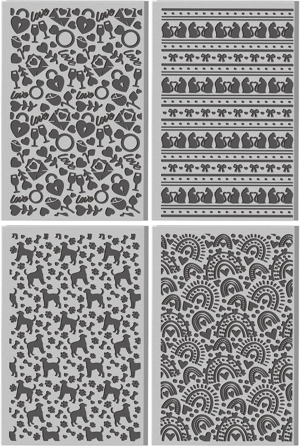 CHGCRAFT 4 Sheets Cat Clay Texture Mat Love Heart Pattern Polymer Clay Texture Sheets Valentine's Day DIY Tools for Pottery Earring Jewelry Making Stamp Engraving Machines, 3.9x2.6inch