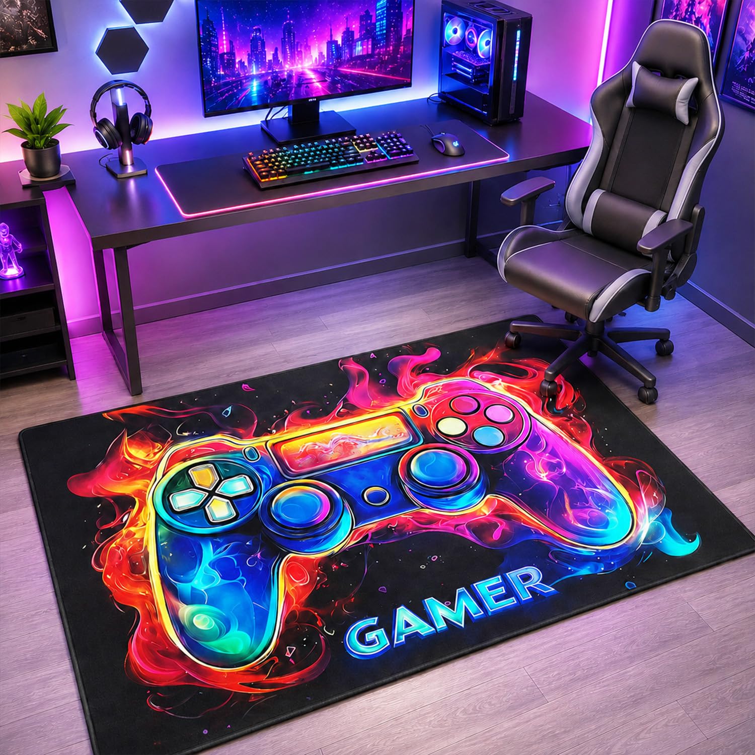 Aurelise Gaming Rug for Boys Bedroom, Game Controller Rug 60 x 90 cm
