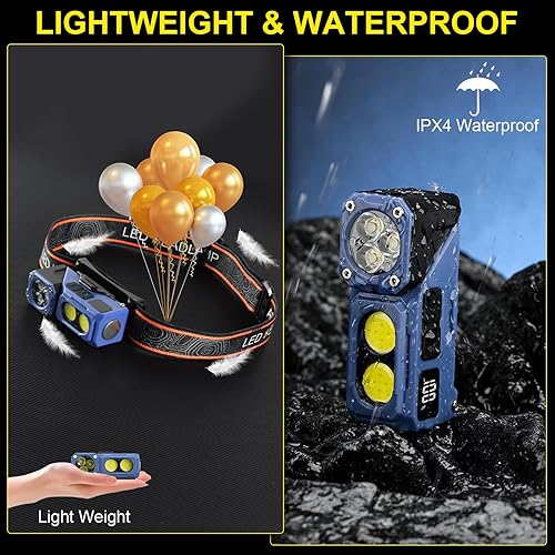 Miniatura 8 de Linterna frontal con sensor de movimiento con linterna de enfoque giratoria, 7 modos de luz COB de 1000 lúmenes, verdadero tiempo de funcionamiento