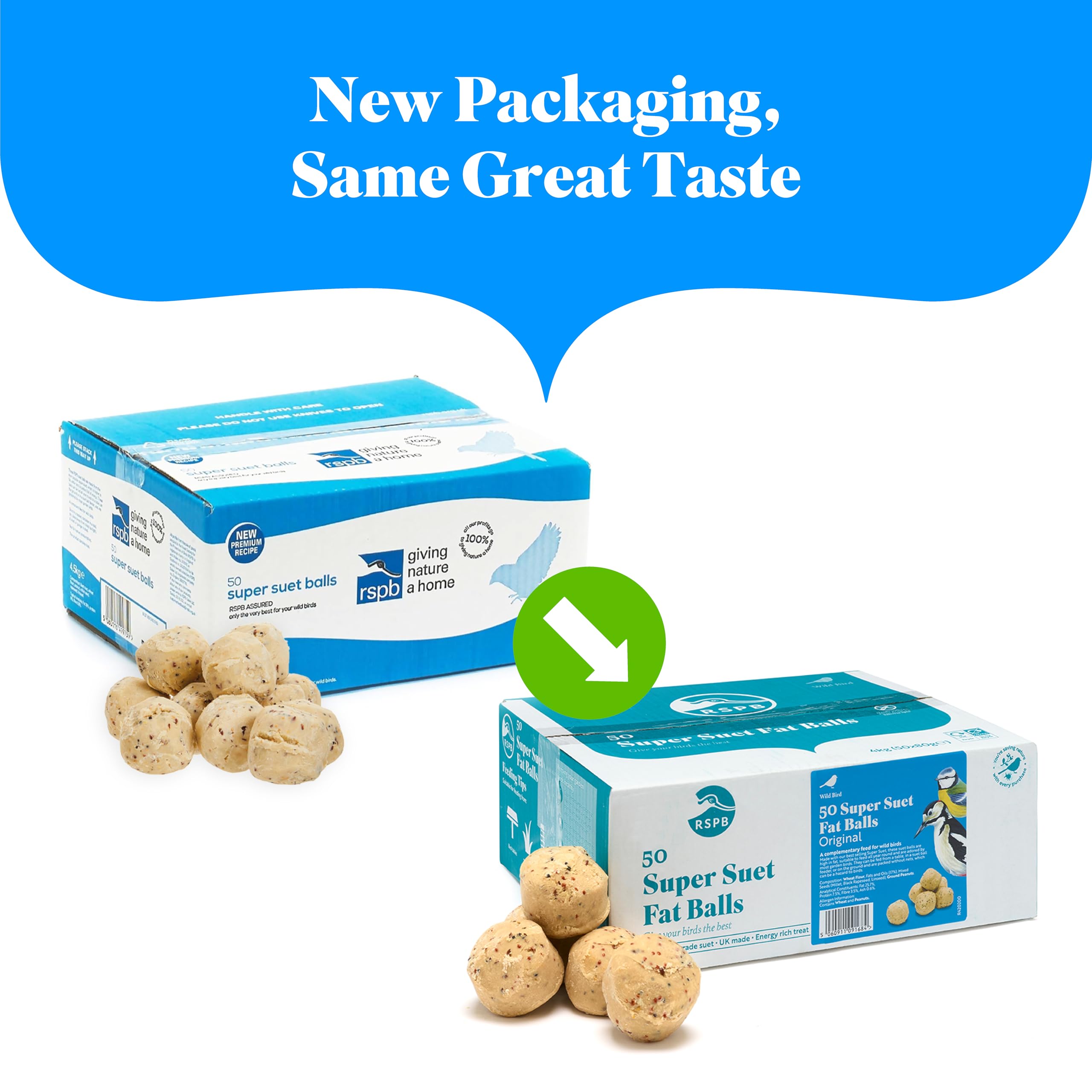 RSPB - Fat Balls for Wild Birds, High Energy Suet Balls, Made in the UK, Delicious and Nutritious Bird Food, Suitable for Year-Round Feeding (Box of 50) - 5