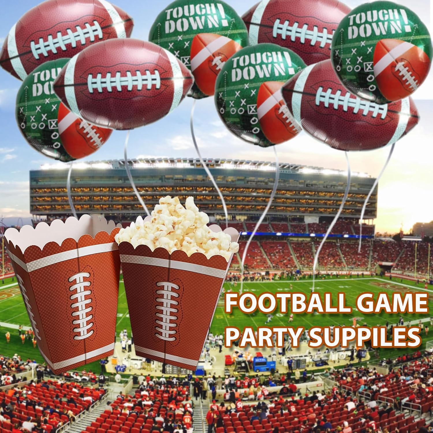 12 Pcs Football Popcorn Boxes Paper Football Party Popcorn Buckets Football Game Day Supplies for Football Themed Birthday Party Taligate Party Favors