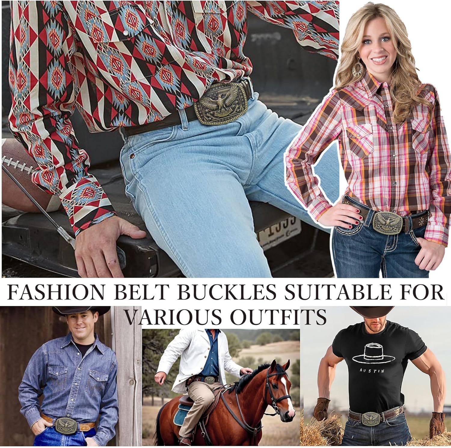 Western Belt Buckles Men - Cowboy Big Belt Buckle Vintage Mens Belt Buckles Gifts for Men & Women