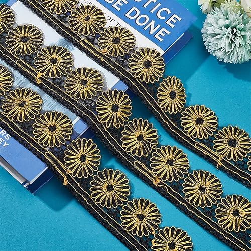 Miniatura 2 de PH PandaHall Cinta de jacquard de 5 yardas16.4 ft, cintas bordadas de margaritas de 1-18  2 pulgadas, cinta tejida dorada, cinta de costura bohemia