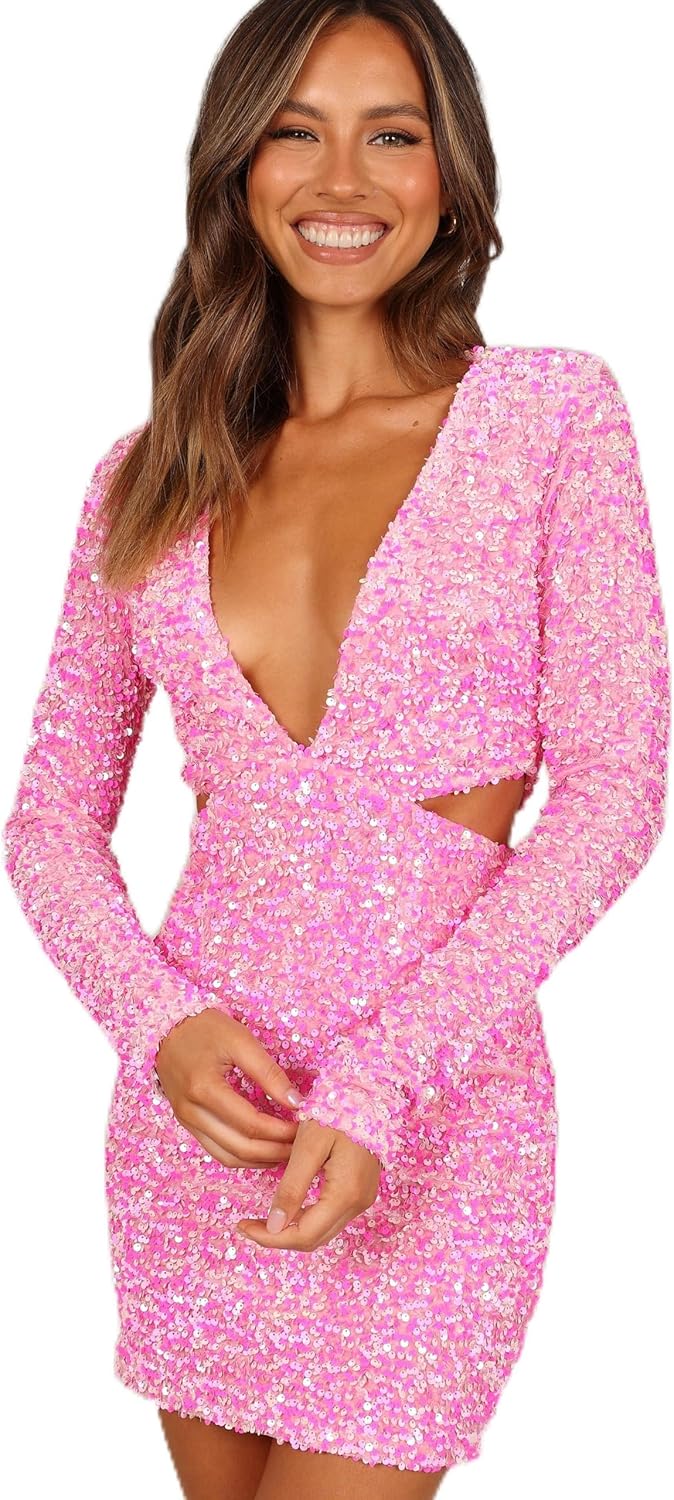 Petal & Pup Womens Kelly Long Sleeve Sequin Mini Dress