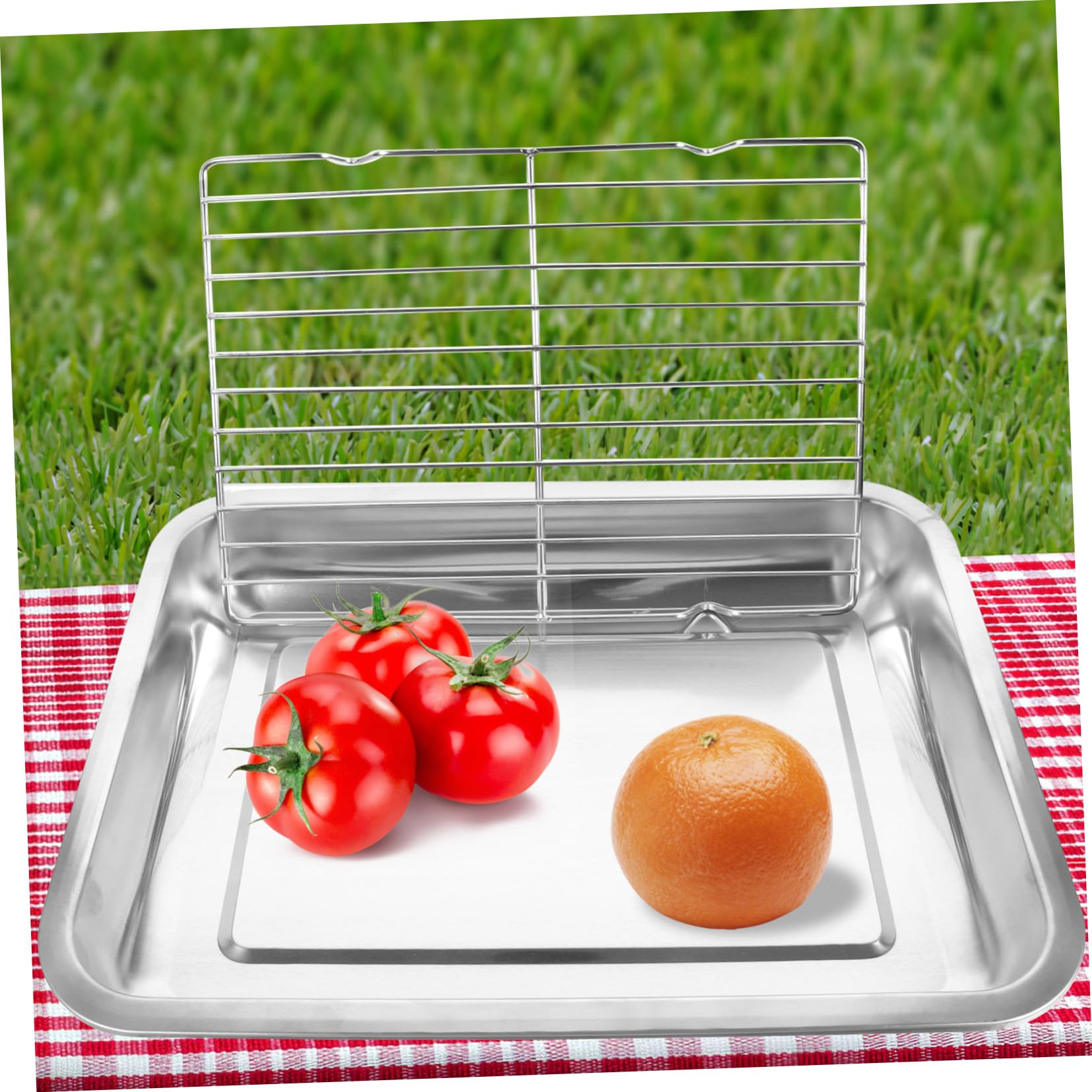 Bandeja de Acero Inoxidable para Barbacoa Doble Capa, Recipiente para Almacenar Alimentos y Servir en Restaurantes y Establecimientos, Diseño Elegante y Resistente