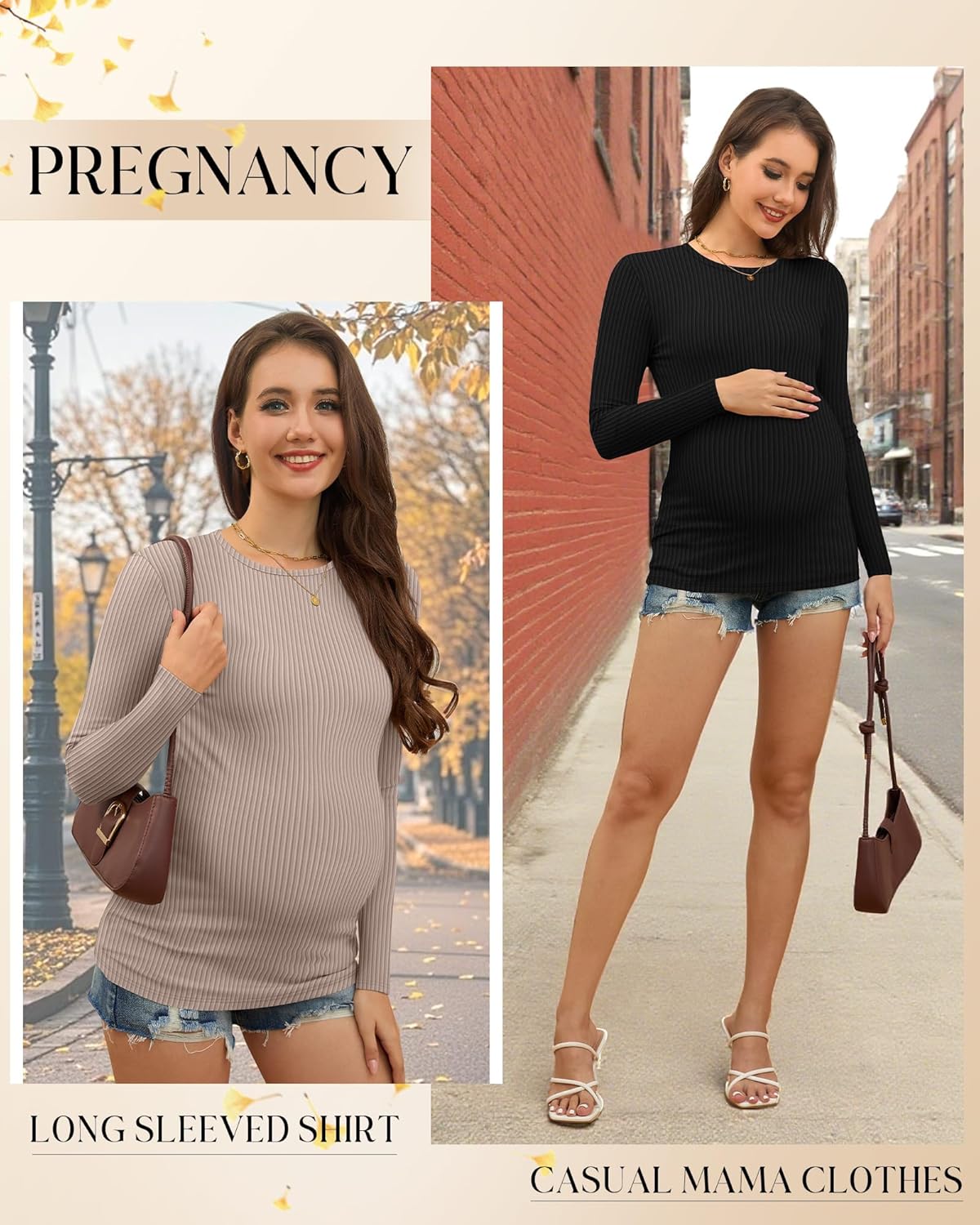 4 Pack Womens Maternity Shirts Ribbed Knit Long Sleeve Pregnancy Tops Casual Crew Neck Basic Tunic Shirts - Image 4