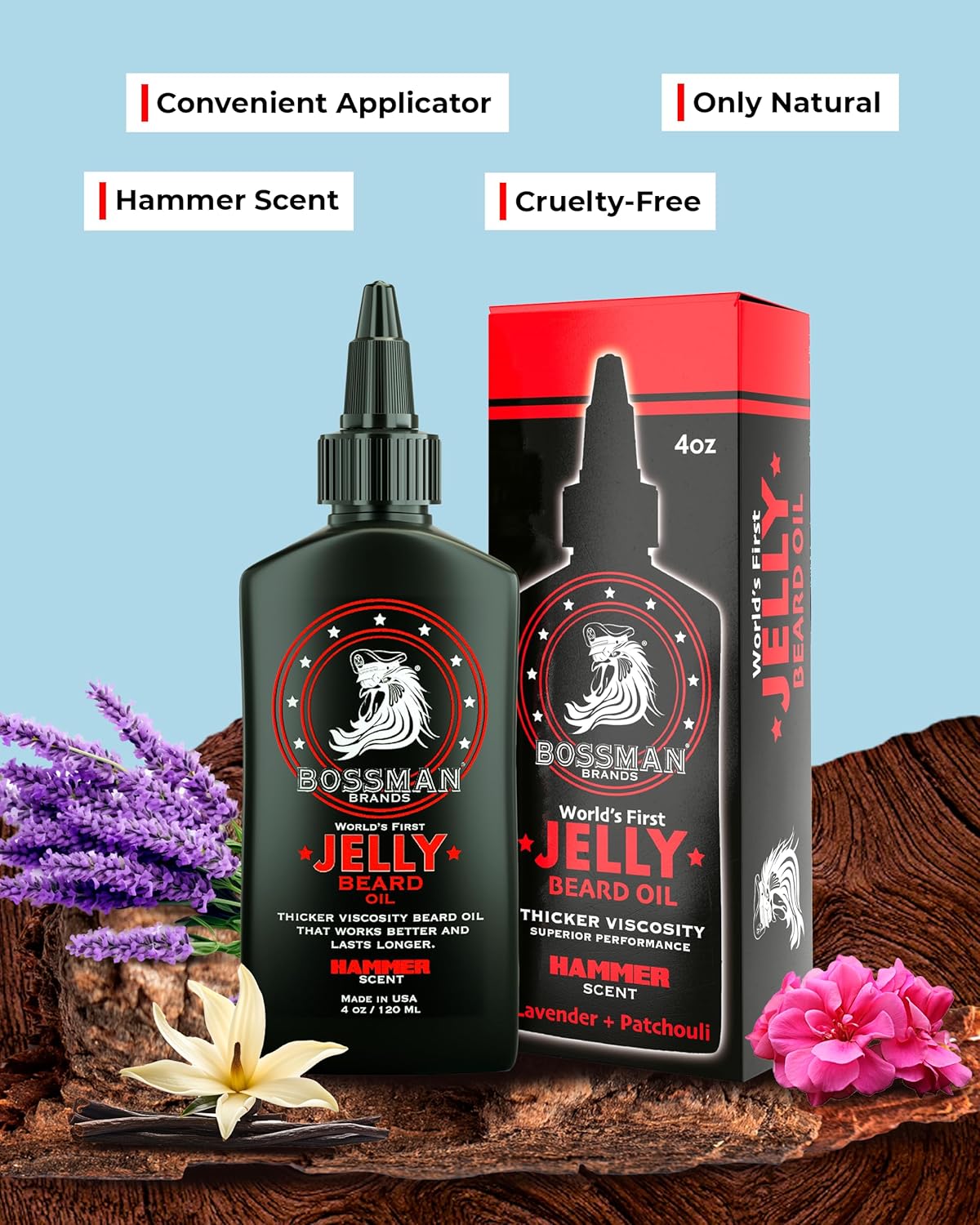 Bossman Jelly Beard Oil for Men - 3 Pack (12 oz in Total, Hammer Scent) – Softens, Moisturizes & Conditions with Natural Ingredients
