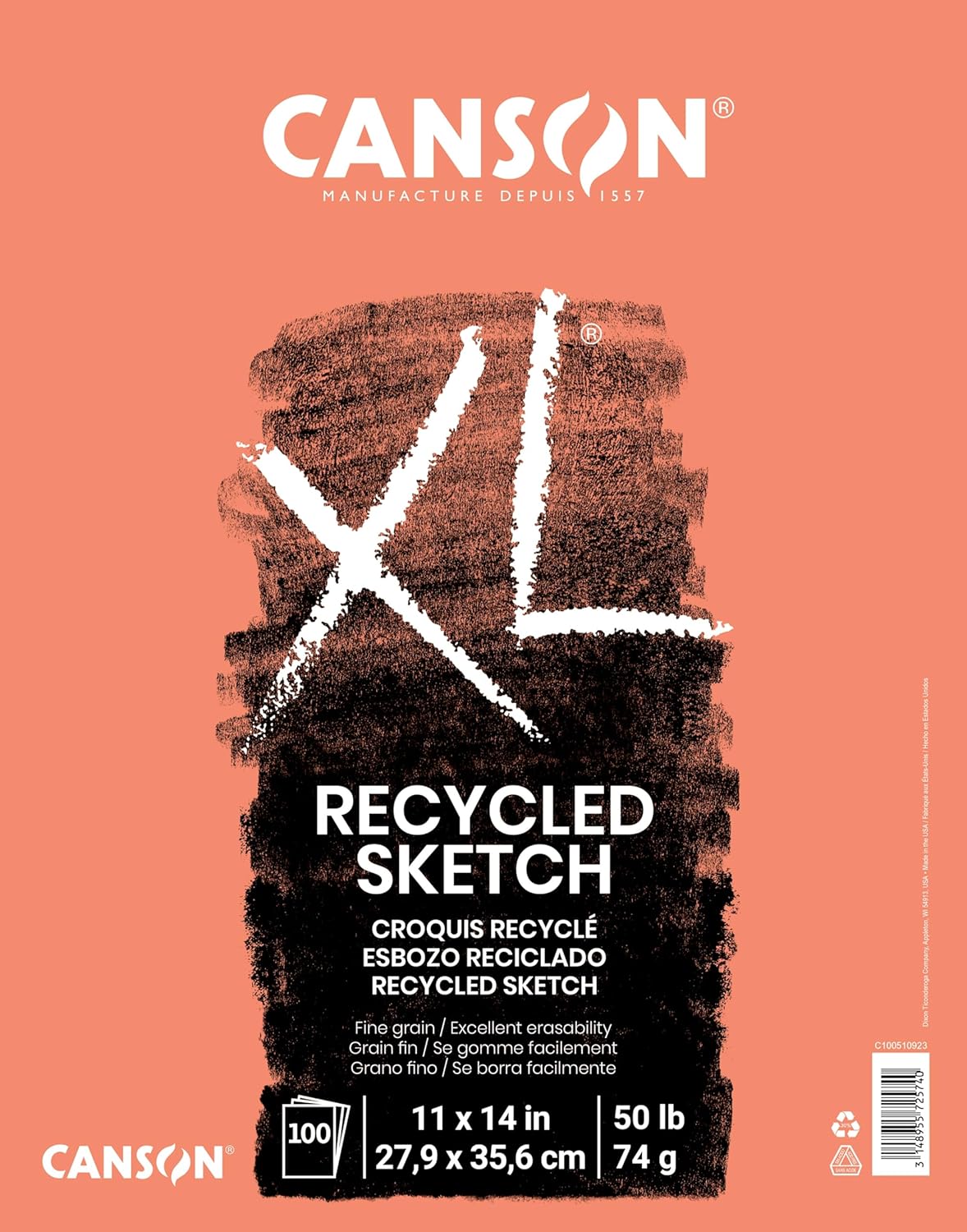 Canson XL Recycled Sketch Paper Pad 11"X14", 100 Sheets