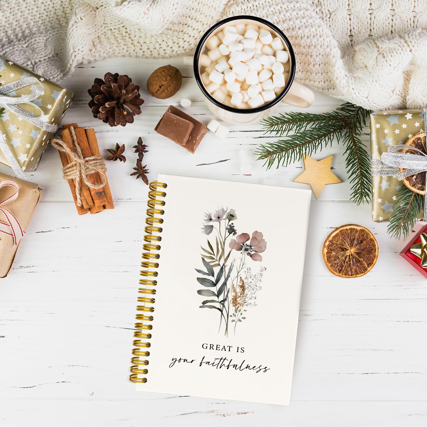 JKMBN Quaderno a spirale per bibbia cristiana, Great Is Your Faithfulness, quaderno cristiano di preghiera per donne, quaderno a spirale con copertina rigida per le scritture, a righe universitarie,