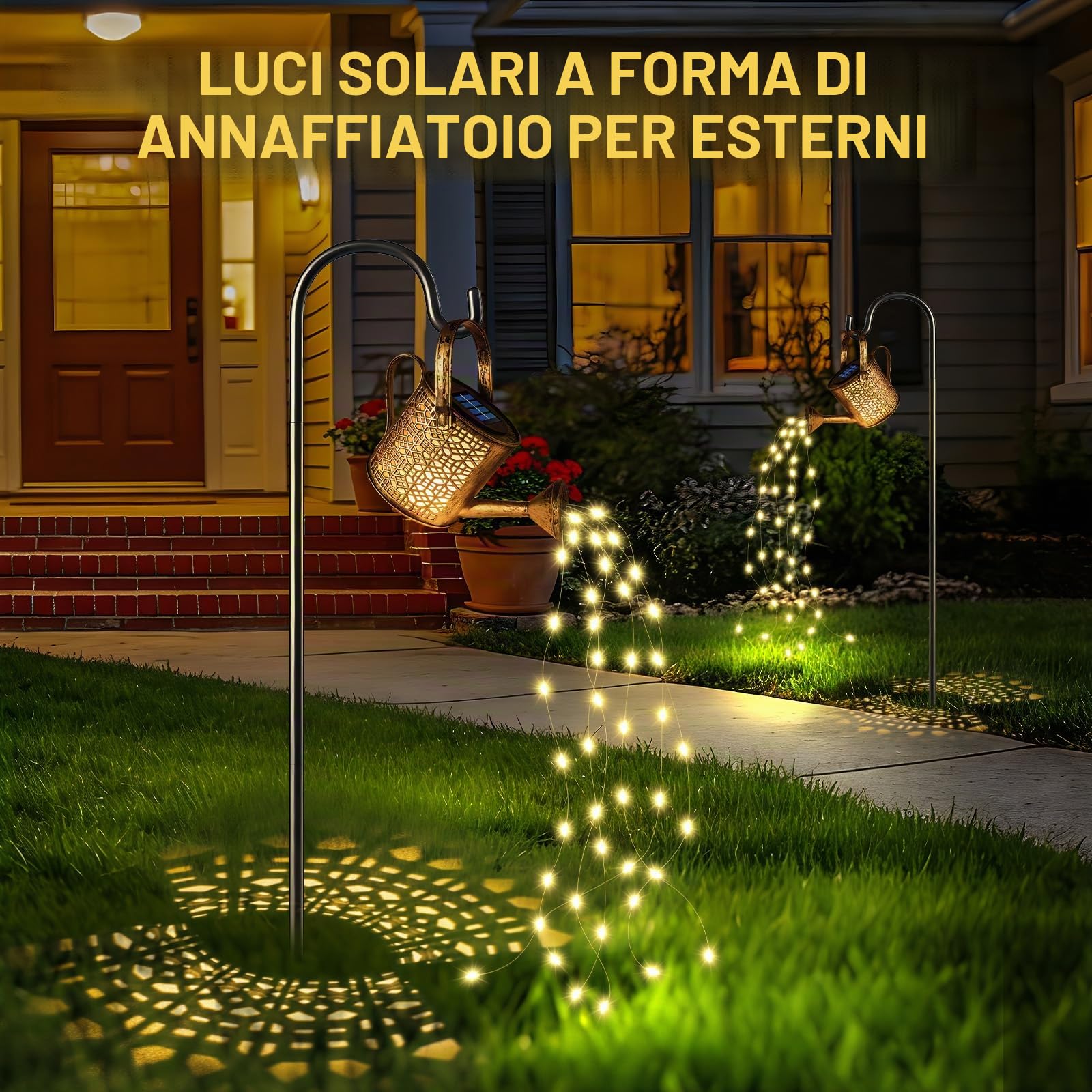 2 Pezzi Lampade Solari Giardino, Catena Luminosa Annaffiatoio (2 Supporti) | Impermeabile Luci da Esterno Giardino Solari, Automatici Illuminazione Luci Solare Esterno per patio, vaso di fiori e prati