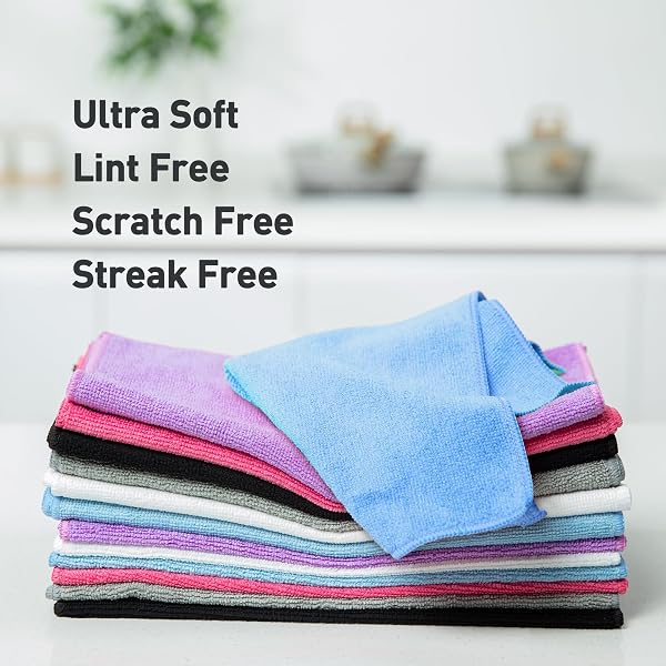 Chiffon Microfibre 12 pièces Doux, Absorbants, Réutilisables et Non Pelucheux (33x33 cm) pour Le Lavette Nettoyant Microfibre Menage de la Maison et de la Voiture (Bleu). - 3