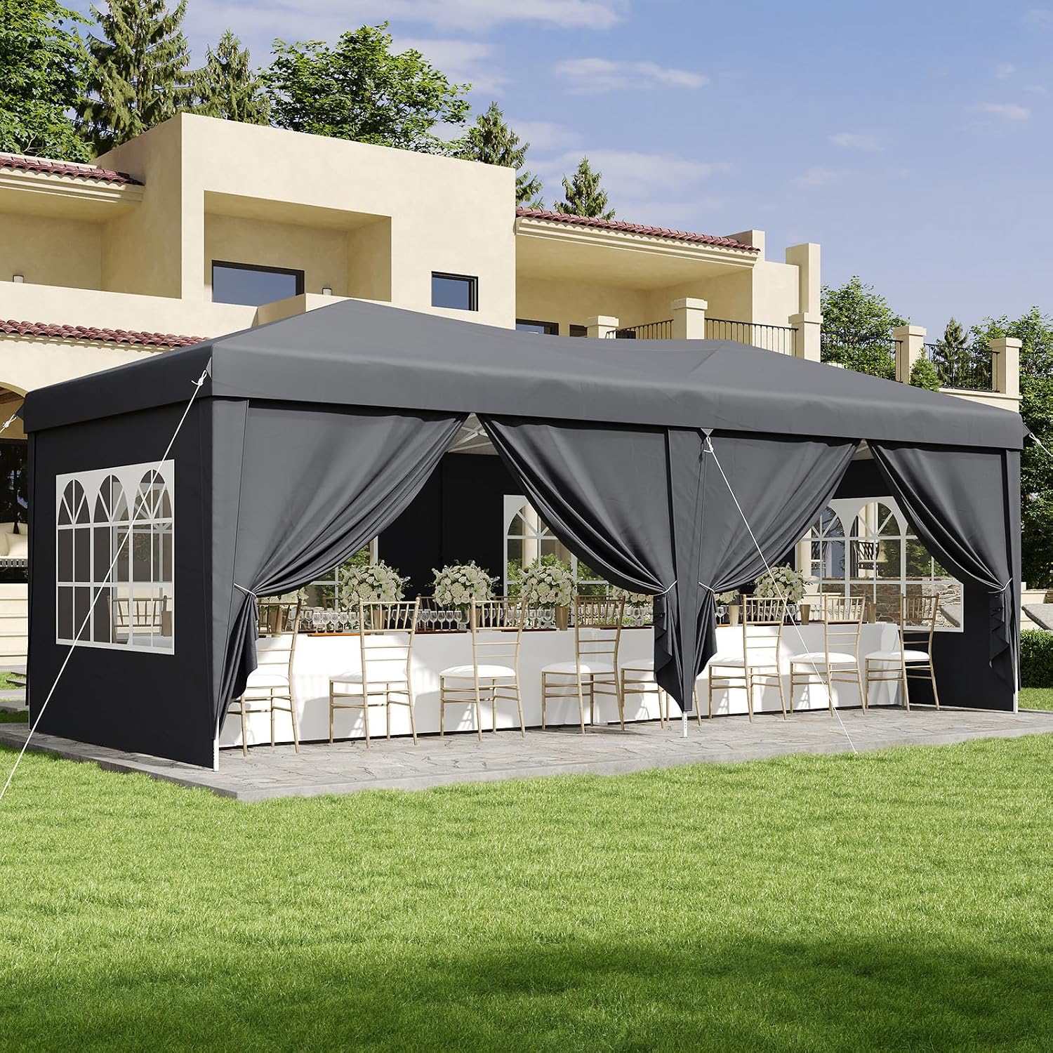 Aoxun 10x20 Pop Up Canopy Tent with 6 Removable Sidewalls, One Push Party Tent Waterproof Outdoor Canopy with 3 Adjustable Height, Portable Tents for Parties, Wedding, Commercial, Market