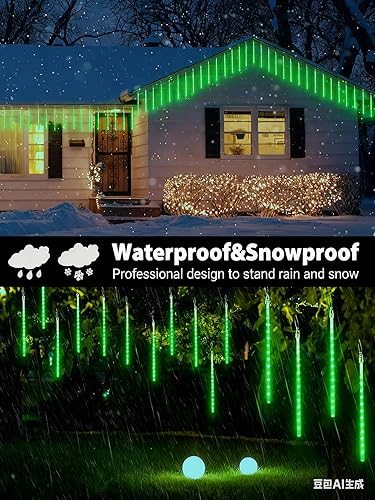 Miniatura 3 de iBaycon Luces de lluvia de meteoritos, carámbanos en cascada o gotas de lluvia, impermeables, de exteriores, conectables, temporizador, decoración