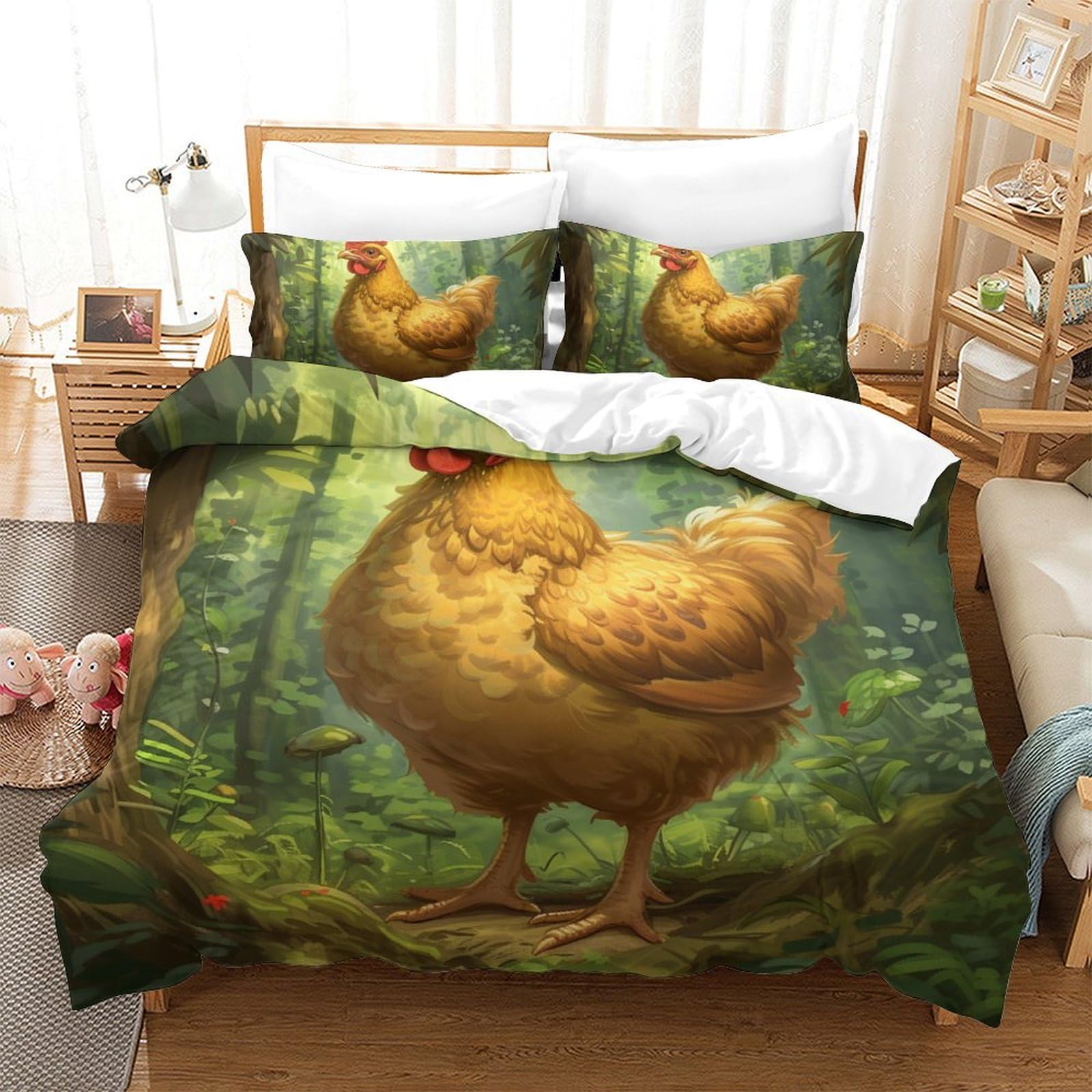 Housse de couette Le Coq 220x240 cm en microfibre avec 2 taies d'oreiller