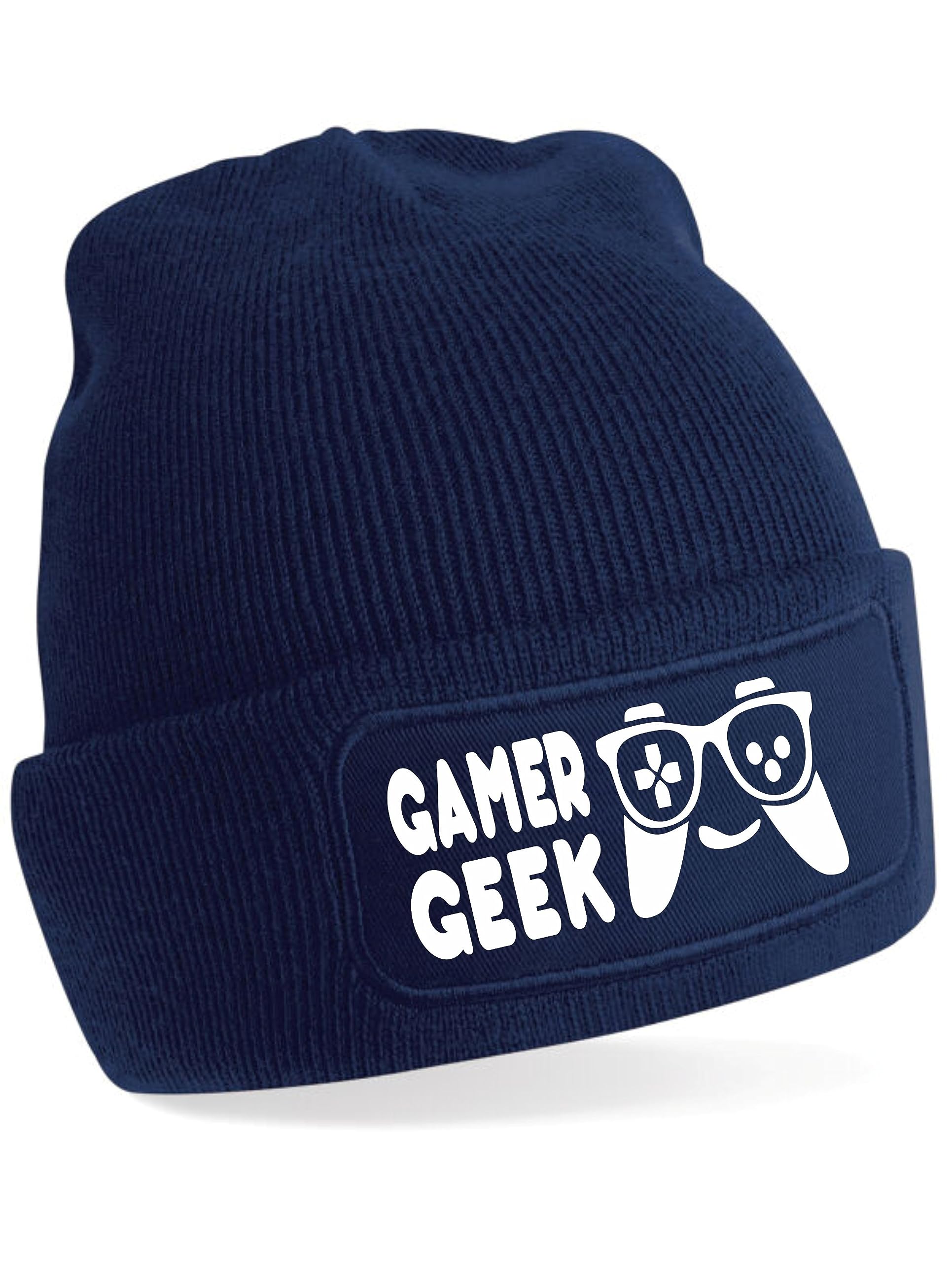 Print4U Gamer Geek Beanie Hat Gaming Teenager Gift for Men & Ladies Blue
