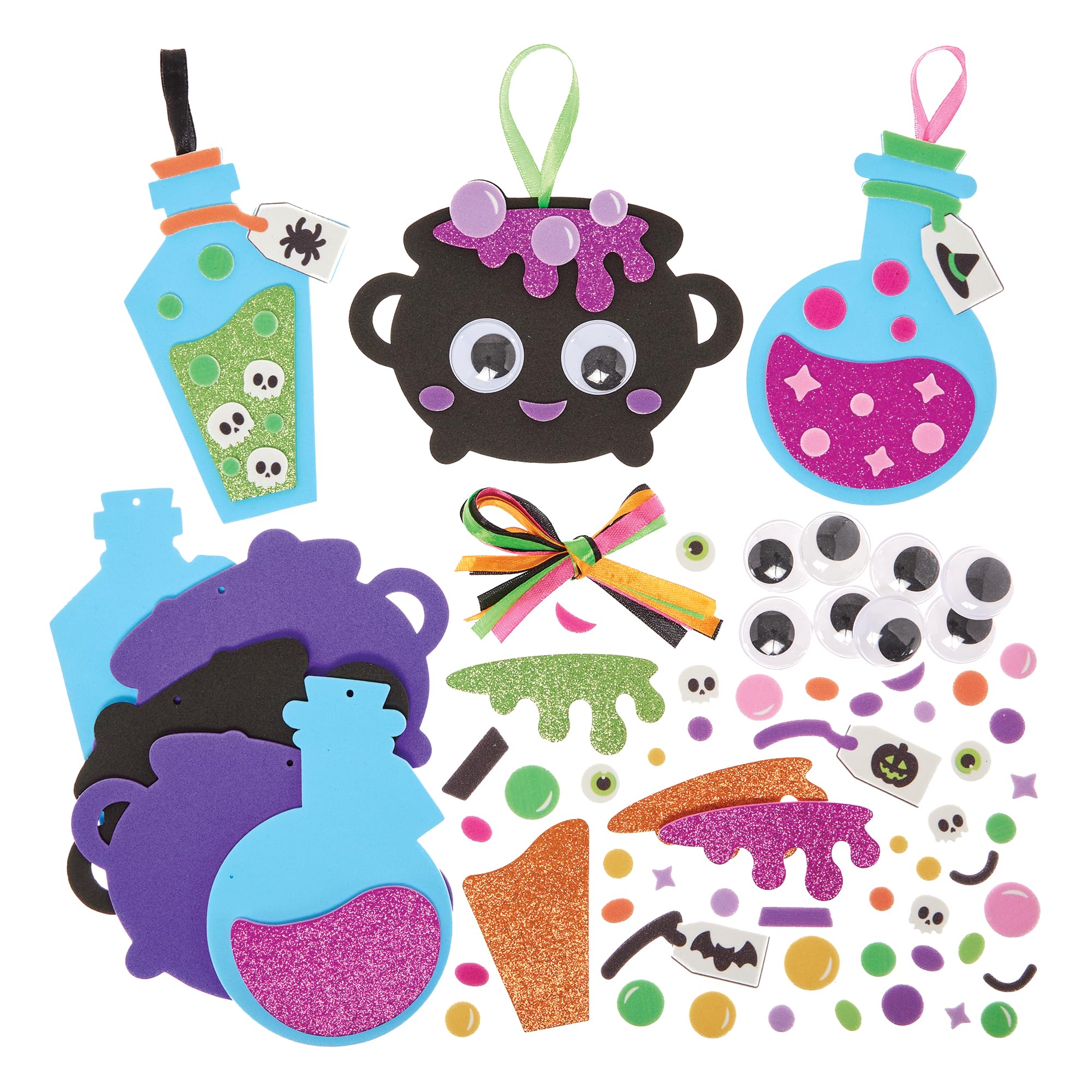 Baker Ross FN292 Potions and Cauldrons Mix and Match Decoration Kits - Pack of 8, Halloween Arts and Crafts for Kids, Halloween Decorations