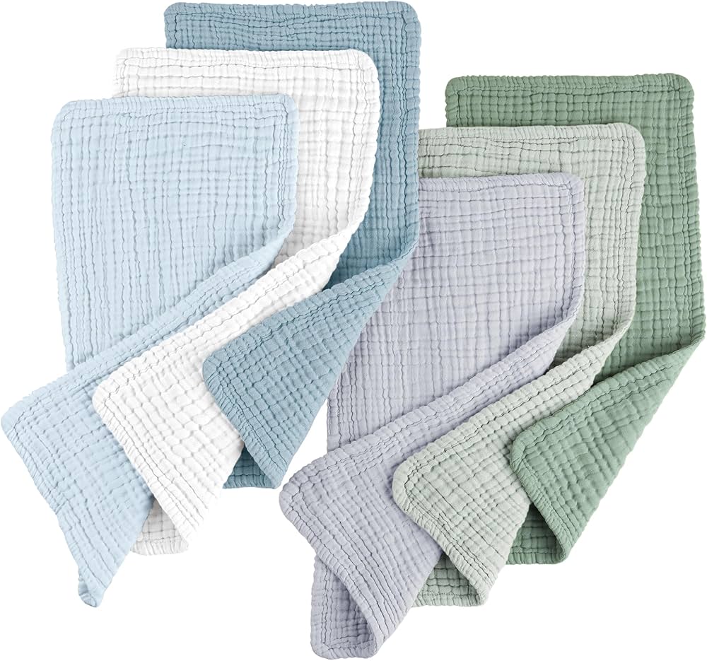 Konssy Muslin Baby Burp Cloths Sets for Unisex- 6 Pack Large 100% Cotton Burping Clothes for Newborn,Baby Girls and Boys