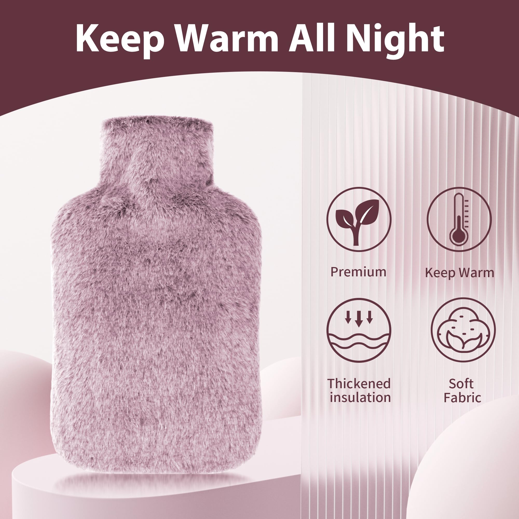 Luxury Hot Water Bottle - Purple Faux Fur Cover -2 Luxury Hot Water Bottle - Purple Faux Fur Cover -2