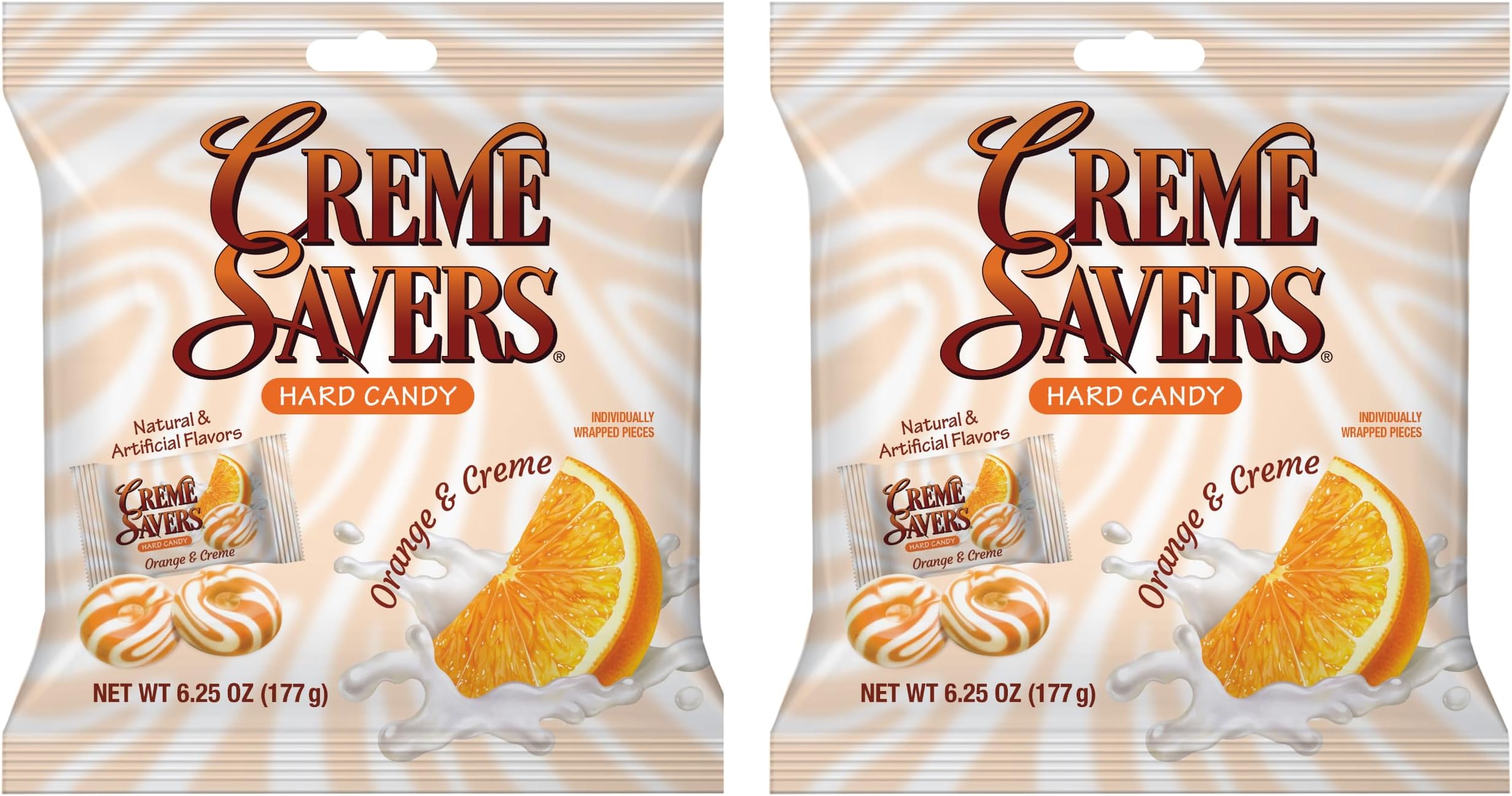 Creme Savers Orange and Creme Hard Candy | The Taste of Fresh Orange Swirled in Rich Cream | The Original Classic Creme Savers Brought To You By Iconic Candy | Two 6.25oz Bags