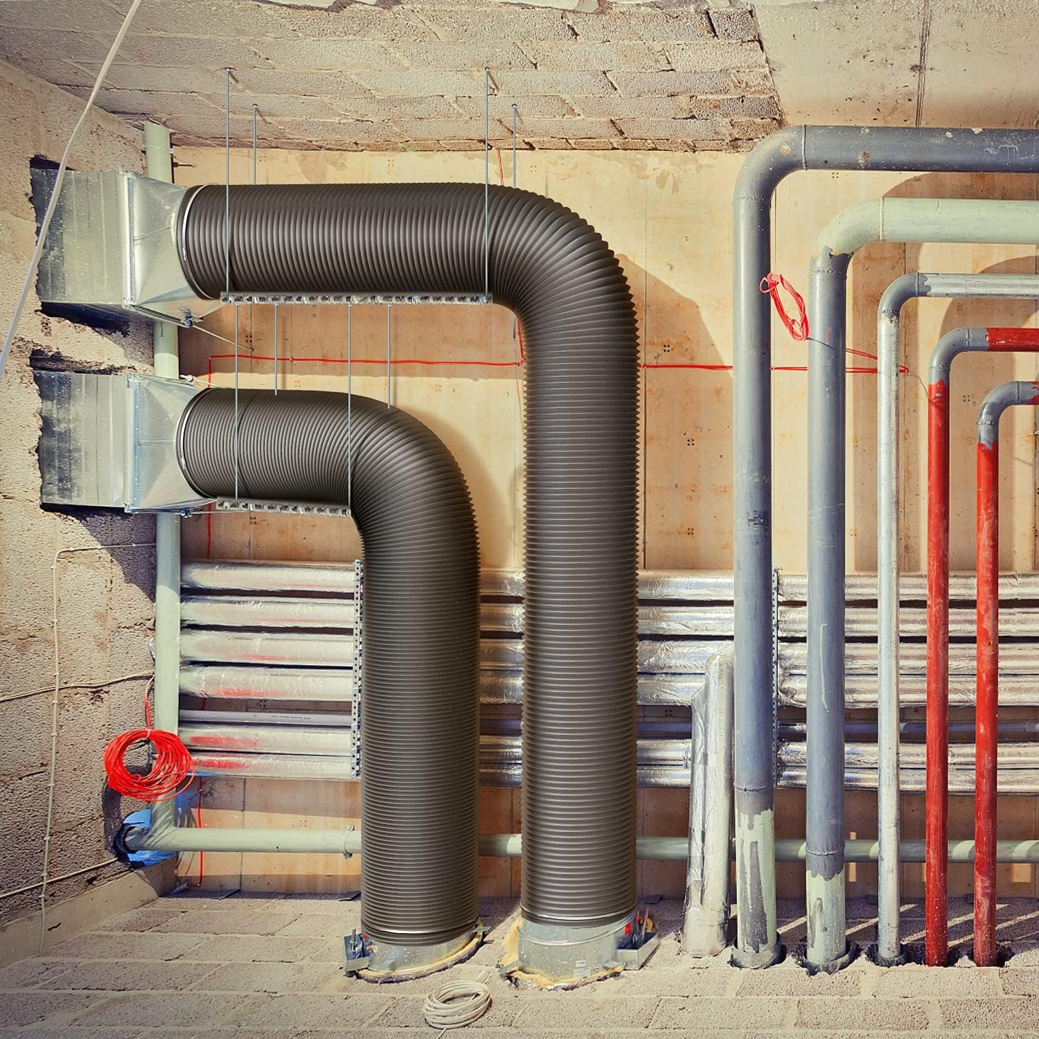 Simple Deluxe 12 Inch Flexible Air Aluminum Ducting, 25-Feet Long Vent Hose for HVAC Ventilation and Exhaust, 2 Clamps, Black