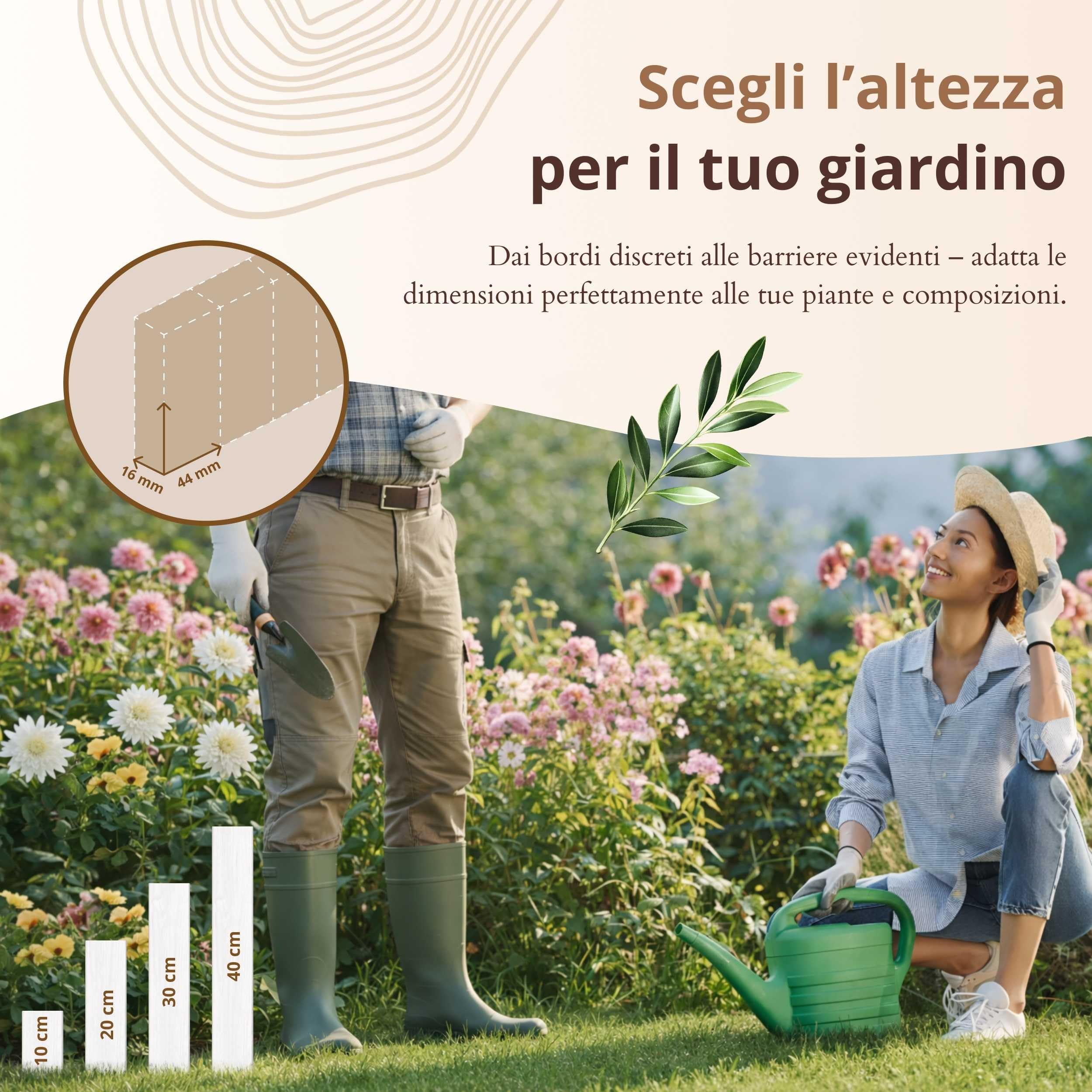 Floranica Bordura Giardino H30 x L200 cm Marrone bordo dritto | Palizzata in pino a bordo dritto, recinzione bassa dalle linee pulite – impregnata senza cromo, lineare