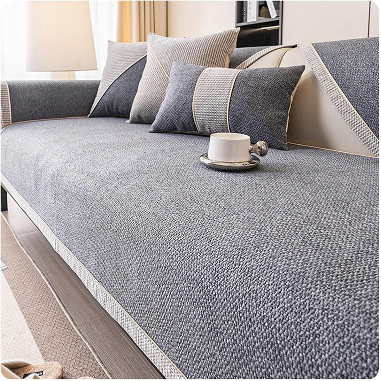 Copridivano in Morbida Cotone e Lino Lavabile, Copri Divano Antiscivolo da 1/2/3 Posti for Divani Componibili, Sofa Protezione for Mobili a Forma di L/U(Grigio Scuro,90x240cm)