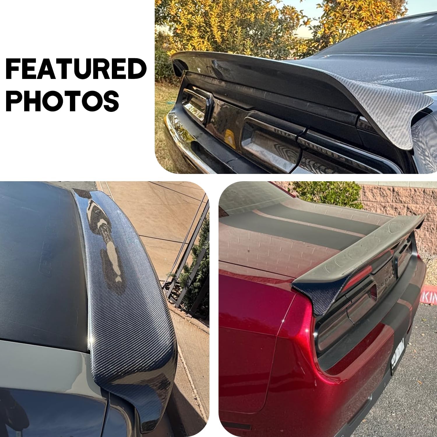 Rear Trunk Wing Spoiler for Dodge Challenger SRT 2015-2023 Hellcat Redeye Style, Dodge Challenger Accessories Carbon Fiber Rear Spoiler with Camera Hole