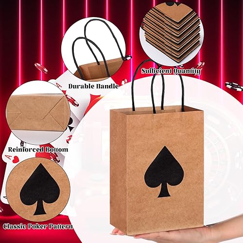 Miniatura 3 de Outus 24 bolsas de regalo para fiestas de casino, color rojo y negro, bolsas de papel con asas de 8.3 x 6 x 3 pulgadas para bolsas de papel