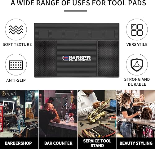 Miniatura 8 de Tapete magnético de peluquería para estación de peluquería, tapete organizador para herramientas de estación de peluquería con 6 ranuras para