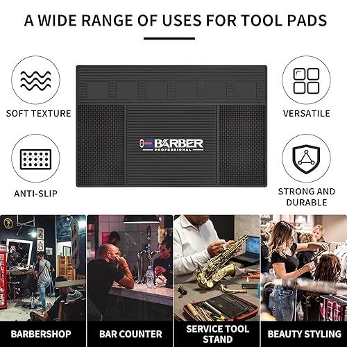 Miniatura 8 de Tapete magnético de peluquería para estación de peluquería, tapete organizador para herramientas de estación de peluquería con 6 ranuras para