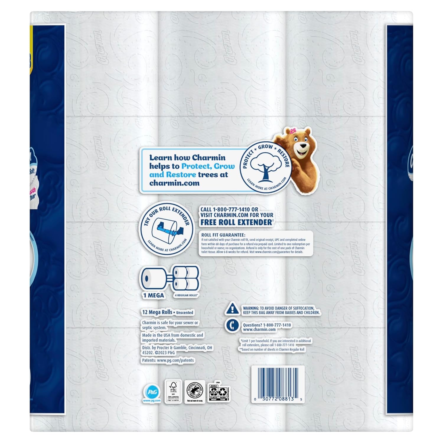 Charmin Ultra-Soft 2-Ply Toilet Paper Mega Rolls, 4" x 4", White, 224 Sheets Per Roll, Pack of 12 Rolls