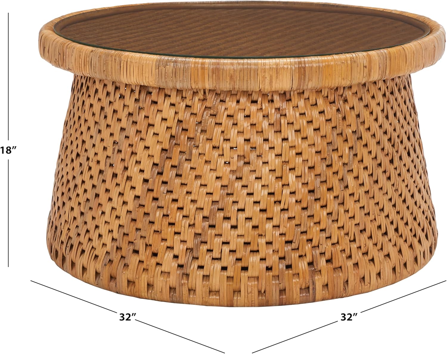 SAFAVIEH Couture Collection Lianna Coastal Tropical Natural Rattan Solid Wood Round Coffee Table (Fully Assembled)