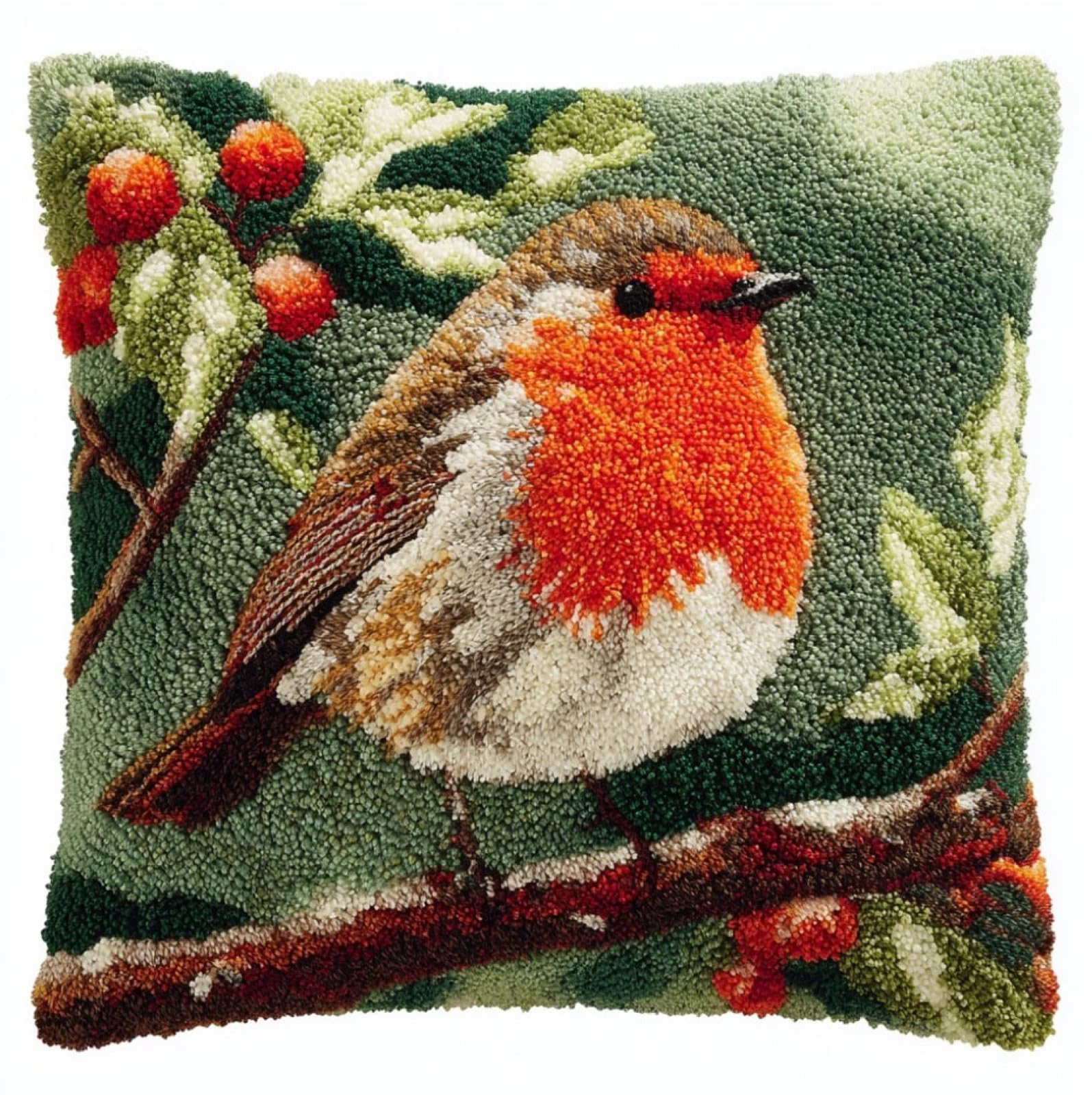 WallustrioaW Latch Hook Pillow Case Kit for Adults 17X17Inch,Robin