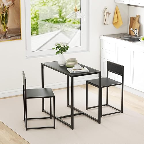Miniatura 8 de HOMCOM Juego de mesa de comedor industrial de 3 piezas para 2, mesa de cocina y sillas, juegos de comedor para espacios pequeños, color negro