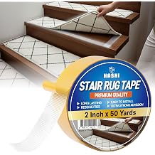 HA SHI Double Sided Stair Tread Tape 2" x 50 Yards, Heavy Duty Non Slip Rug Gripper for Carpet & Runners, Safe for Hardwood Floors