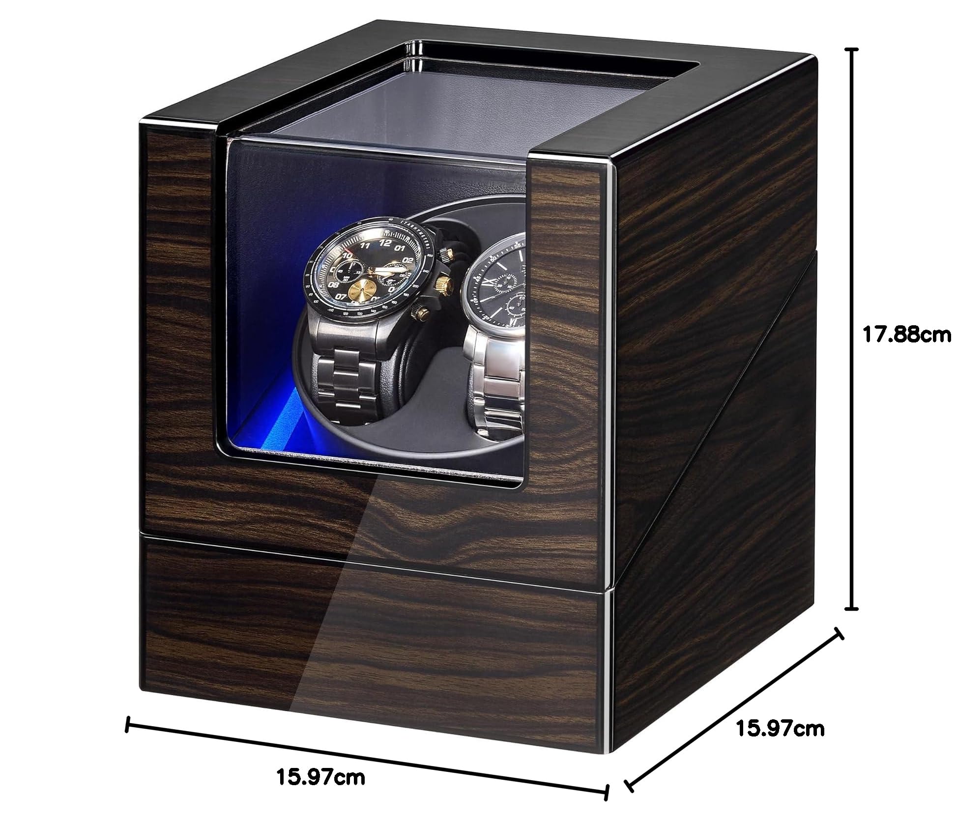 ANWBROAD rotomat na 2 zegarki, automatyczny rotomat z cichym silnikiem, 4 tryby obrotu, oświetlenie LED, zasilanie bateryjne lub USB, obracacz zegarków, winda do zegarków, wykończenie z żywicy ebonitu