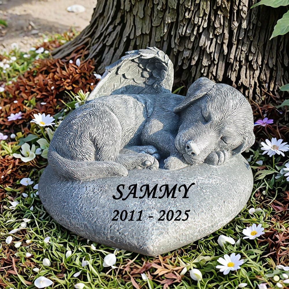 Generico Statua commemorativa a Forma di Cane Angelo, Personalizzabile con Un Cucciolo Addormentato sulla Parte Superiore, Regali commemorativi per simpatia del Cane.